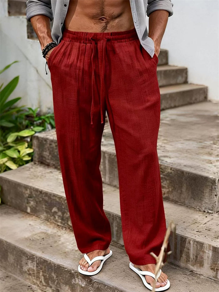 Mens Summer Casual Elastic Waist Cozy Cotton Linen Pants